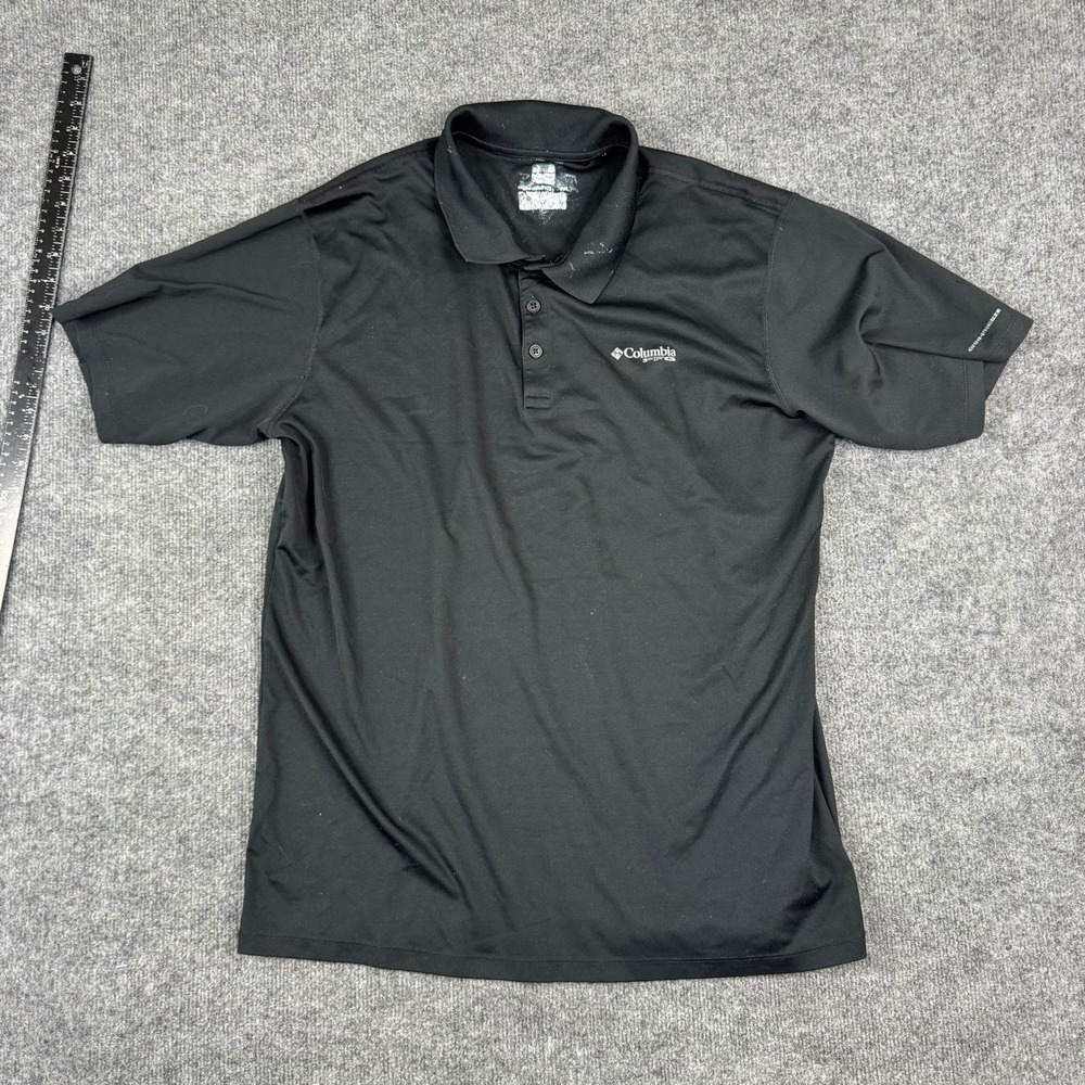Columbia Polo Mens Size L Black PFG Omni-Freeze Short Sleeve Fishing Shirt GOOD